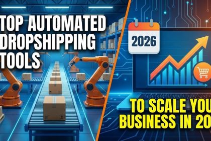 A digital dashboard displaying automated order fulfillment data, inventory levels, and a customer service chatbot interface.