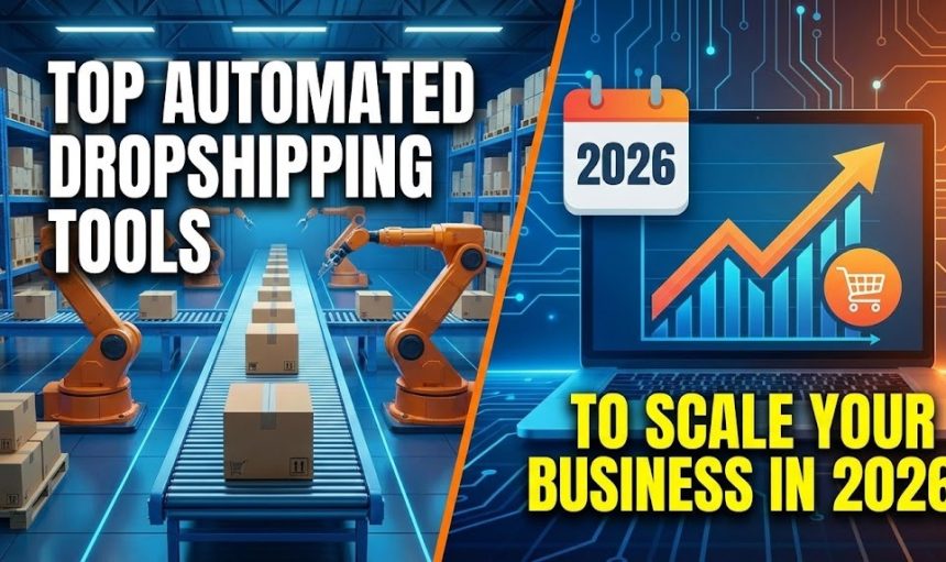 A digital dashboard displaying automated order fulfillment data, inventory levels, and a customer service chatbot interface.