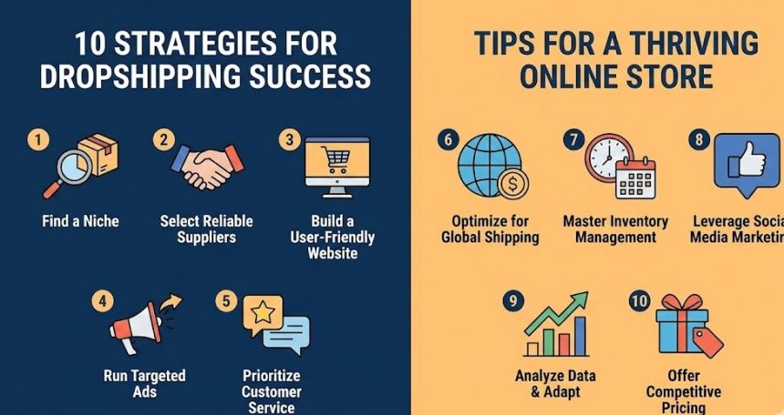 An entrepreneur analyzing e-commerce sales charts on a laptop while running a successful dropshipping store.
