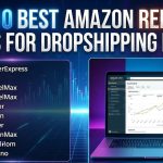 A digital dashboard showing automated Amazon pricing charts and upward sales trends on a laptop screen.