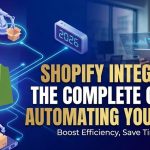 A diagram showing the Shopify logo connected to various icons representing ERP, Marketplace, and Vendor systems.