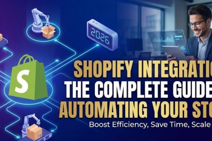 A diagram showing the Shopify logo connected to various icons representing ERP, Marketplace, and Vendor systems.