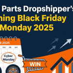 A mechanic checking inventory of auto parts like brake discs and filters on a digital tablet, representing efficient automotive dropshipping operations during Black Friday sales.