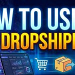A futuristic robot hand organizing digital e-commerce packages, representing AI dropshipping automation.