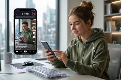 A digital workspace showing TikTok analytics and viral product demos