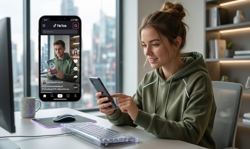 A digital workspace showing TikTok analytics and viral product demos